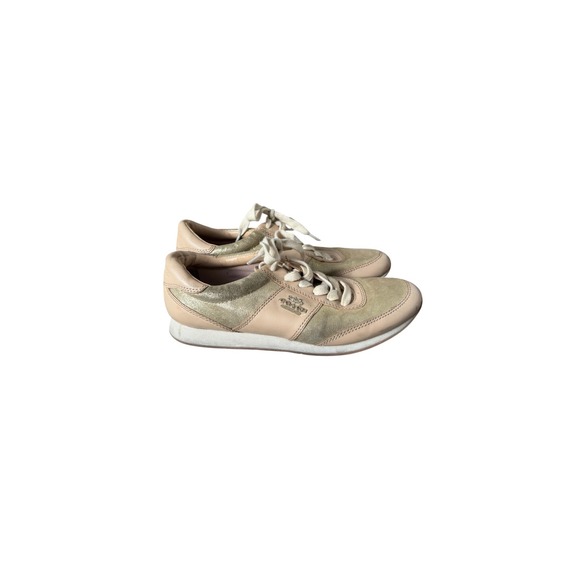 Coach Shoes - Coach Womens Gold Metallic and Beige Leather Low Top Lace Up Sneakers Size 8